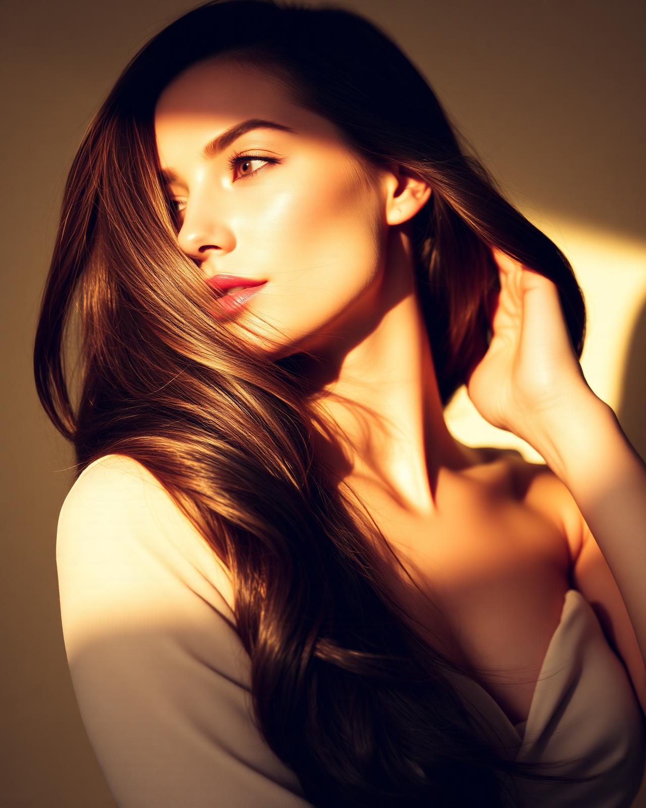 Mulher elegante com extensões capilares premium